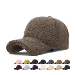 Winter Baseball Cap Faux Lamb Wool Warm Fleece Lined Solid Color Adjustable Casual Sherpa Hat For Cold Weather