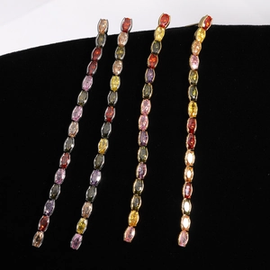 Sparkling silver needle tassel earrings with colorful marquise-cut zircon stones