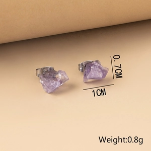 Natural raw amethyst stud earrings 1CM in size with elegant irregular purple stone clusters