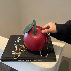 Apple Shaped Crossbody Bag Mini Round Fruit PU Leather Gold Chain Strap For Women Cute Novelty Small Purse