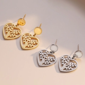 Heart Tree Of Life Drop Earrings Hollow Design Stainless Steel Gold Plated Minimalist Versatile Jewelry For Women