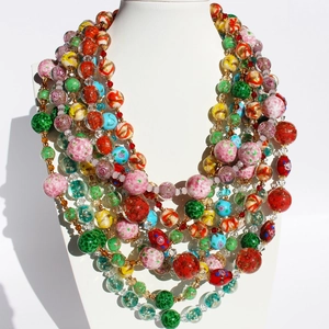 Handmade Beaded Necklace Vintage Lampwork Glass Crystal Brass Gold Plated Ethnic Jewelry For Women