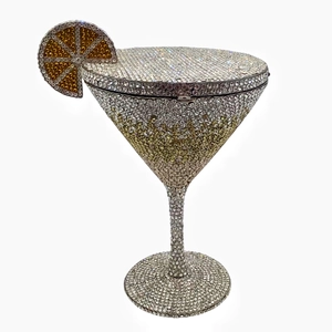 Sparkling cocktail glass shaped evening clutch bag with gradient crystal rhinestones