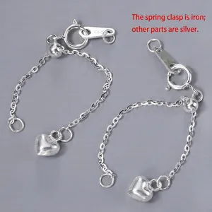 S925 sterling silver heart extension chain with O-shaped adjustable slider design