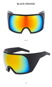 Front and side views of wrap-around cycling sunglasses with orange-blue gradient lens