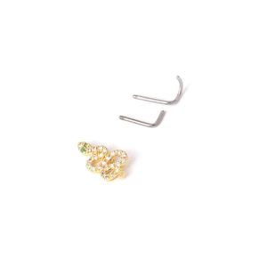 20g Titanium Steel Nose Stud with Golden Snake Gemstone Inlay and L-Shaped Piercing Pins