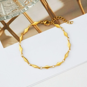 Modern 18K gold plated stainless steel geometric rhombus link necklace with lobster clasp