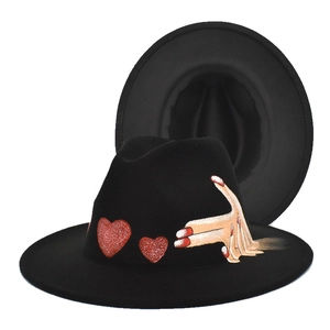 Hand Painted Fedora Hat For Women Men Wide Brim Artistic Graffiti Butterfly Print Jazz Hat Wool Felt Street Style Cap