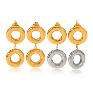 Boucles d'oreilles rondes en acier inoxydable bicolores or et argentées