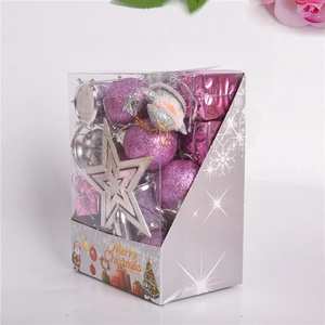 32-piece pink and silver Christmas tree ornament set including glitter balls and stars