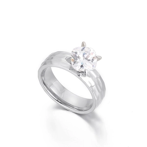 Minimalist silver hammered ring for women featuring a large square zircon centerpiece