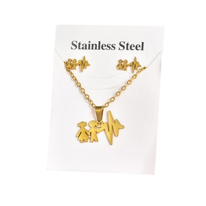 Parure bijoux en acier inoxydable doré avec pendentif rythme cardiaque sur carte