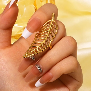 Hollow Leaf Ring Stainless Steel Adjustable Asymmetric Gold Plated Jewelry For Women Waterproof Hypoallergenic