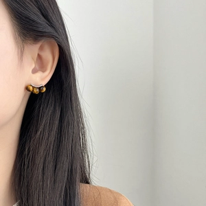 Minimalist Tiger Eye stone stud earrings for women with a vintage aesthetic look