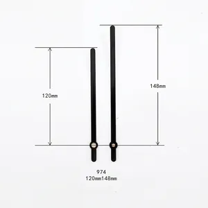 Quartz clock hand set model 974 in black aluminum, 120mm and 148mm lengths