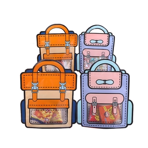 Cute cartoon backpack-shaped candy self-sealing bags with transparent window for cookies