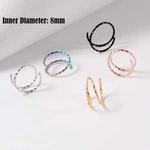 Set of five 20G stainless steel spiral double nose rings in various colors with 8mm inner diameter
