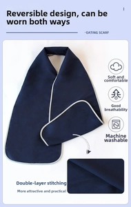Detail of dark blue double-sided eating scarf with dual-layer sewing and soft texture