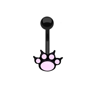 Piercing de nombril noir gothique avec motif patte de chat rose et noir à griffes