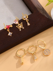 Detailed collection of 18k gold plated earrings with zircon inlays and colorful charms