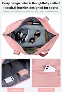 Pink waterproof travel bag showing large capacity main compartment and interior pockets