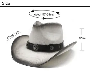 Größentabelle für Western-Cowboy-Strohhut mit Maßen für Kopfumfang, Krempe und Huthöhe