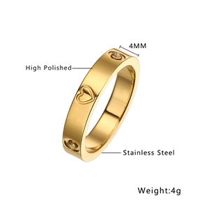 Bague coeur 4mm en acier inoxydable doré poli avec pierres en zircon cubique