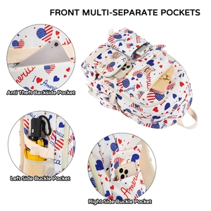 Detail view of multi-pocket design and anti-theft back pocket on the large school backpack