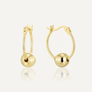 Minimalist S925 Sterling Silver 14K Gold Plated Sphere Hoop Earrings Simple High Polish Sphere Lever Back Earrings For Women Jewelry