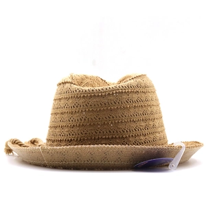 UV protection raffia straw hat with crochet hollow texture and decorative rope knot
