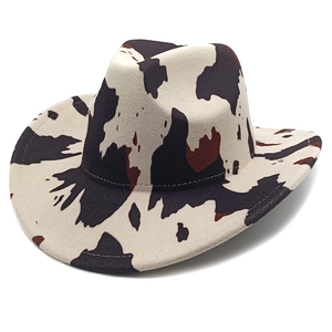 Cow print western cowboy hat with wide brim for sun protection in vintage style