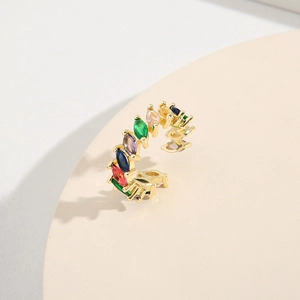 Marquise Cut Colorful Zircon Open Ring Copper Gold Plated Adjustable Simple Fashion Jewelry For Women