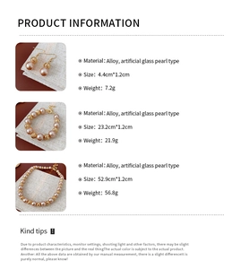 Detailed size chart for retro beaded pearl necklace, bracelet and earring jewelry set
