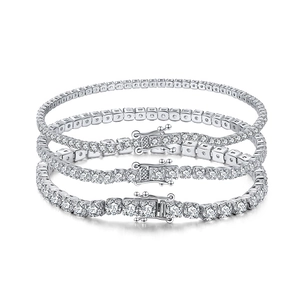 Classic S925 sterling silver tennis bracelets with round cubic zirconia in three sizes