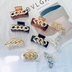 Vintage Geometric Hair Claw Clip Acrylic Metal Chain Decoration Retro Large Shark Hair Clamp For Women Girls