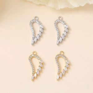 Gold and silver angel wing charms with cubic zirconia for DIY jewelry making