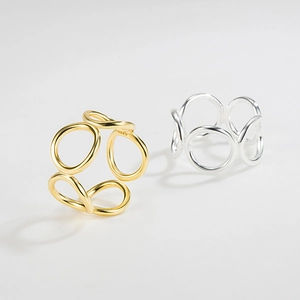 925 Sterling Silver Ring Minimalist Geometric Hollow Circular Open Adjustable Fashion Jewelry For Women