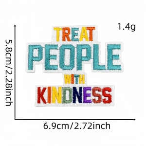 Detail of Treat People With Kindness embroidery patch with exact size measurements