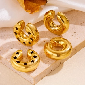 18K gold plated stainless steel hollow ear cuffs with star cutout and smooth finish