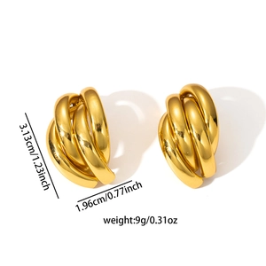 Boucles d'oreilles minimalistes en acier doré avec un design unique à triple arche