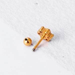 Golden stainless steel flower cartilage stud earring with colorful zircon and screw back