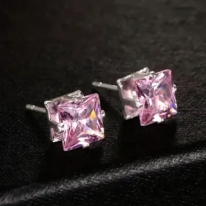 Square Zircon Stud Earrings Stainless Steel Hypoallergenic Prong Setting Geometric Sparkly Piercing Jewelry Women Men