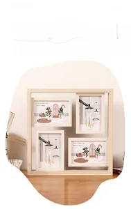 Detail view of a 4-opening wooden collage picture frame with mixed vertical and horizontal slots