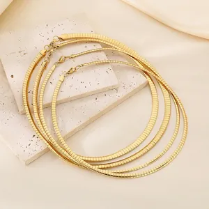 Flat Snake Chain Necklace Stainless Steel 18K Gold Plated Herringbone Choker Polished Minimalist Jewelry For Women