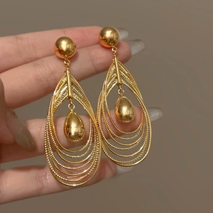 Multi Layer Hollow Teardrop Pendant Earrings With 925 Sterling Silver Earring Post Gold Metal Fashion Jewelry For Women