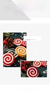 Detail view of red green white swirl candy ornaments for Christmas tree decor