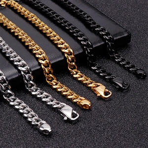 Catene classiche a maglia cubana in acciaio inossidabile argento, oro e nero da uomo