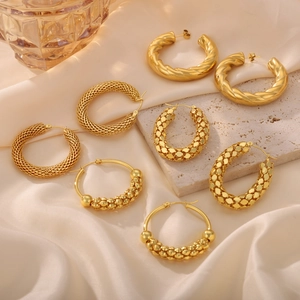 Hoop Earrings Stainless Steel 18K Gold Plated Textured Geometric U Shape Twisted Mesh Jewelry Accessory For Women