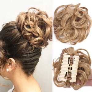Claw clip synthetic hair bun extension, fluffy curly updo hairpiece for daily fashion.