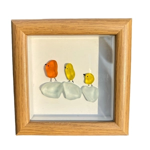 Art d'oiseaux en verre de mer fait main dans un cadre en bois cadeau pour enfants